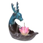 Buddha Stones Little Deer Ceramic Lotus Meditation Incense Burner Decoration Decorations Incense Burner BS 9