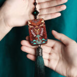 Buddha Stones Handmade Elk Deer Ebony Wood Balance Tassel Car Hanging Decoration Car Hanging Decoration BS 3