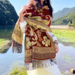 Buddha Stones Tibetan Flowers Leaves Pattern Design Shawl Cozy Travel Scarf Wrap Tibetan Shawl BS Red Beige