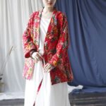 Buddha Stones Ethnic Style Northeast Red Flower Peony Print Cotton Linen Lace Up Jacket 19