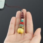 Buddha Stones Green Sandalwood Ebony Wood Gourd Seven Layer Pagoda Positive Phone Hanging Decoration Phone Hanging Decoration BS 5
