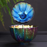 Buddha Stones Rainbow Color Jianzhan Ceramic Teacup Kung Fu Tea Cup Bowl Jian Zhan Tea Cup BS Colorful Blue Cup 8.5cm*5cm*100ml