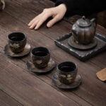 Buddha Stones Lotus Pod Leaf Flower Auspicious Clouds Ceramic Teacup Kung Fu Tea Cup Cup BS 17