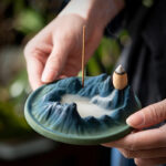 Buddha Stones Creative Mountain River Ceramic Healing Backflow Incense Burner Incense Burner BS 7