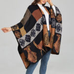 Buddha Stones Tibetan Shawl Deer Vase Geometric Shapes Winter Cozy Travel Scarf Wrap Tibetan Shawl BS 17