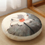 Buddha Stones Lotus Simple Pattern Linen Meditation Seat Cushion Home Living Room Decoration Decorations buddhastoneshop Detachable 40cm*10cm OldLace
