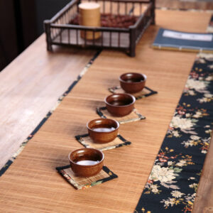 Buddha Stones Vintage Peony Flower Blossom Bamboo Cup Mat Pad Tea Cup Coaster Kung Fu Tea Mat Tea Mat BS main