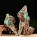 Buddha Stones Tibetan Handmade Engraved Shankha Double Dorje Buddha Conch Shell Wealth Positive Decoration Decorations BS 1