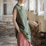 Buddha Stones Handmade Tie Dye Ramie Linen Frog-Button Sleeveless Vest 24