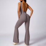 Buddha Stones Women Casual Sleeveless Jumpsuit Flare Pants Sports Fitness Yoga Bodysuit Bodysuit BS 3
