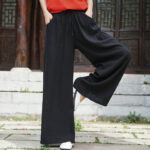 Buddha Stones Plain Wide Leg Pants Dance Women's Yoga Pants With Pockets Wide Leg Pants BS Black L(Waist 69cm/Hips 120cm/Length 101cm)