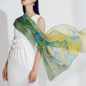 Buddha Stones A Panorama of Rivers and Mountains 100% Mulberry Silk Scarf Premium Grade 6A Silk Shawl Silk Scarf BS 100% Mulberry Long Silk Scarf 190*60cm