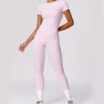 Buddha Stones Women Short Sleeve T-Shirt Top High Waist Leggings Pants For Sports Yoga 2-Piece Outfit BS 114