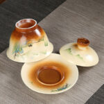 Buddha Stones Mountain Landscape Countryside Ceramic Gaiwan Sancai Teacup Kung Fu Tea Cup And Saucer With Lid Cup BS 3