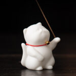 Buddha Stones Mini Cute Cat Ceramic Healing Incense Burner Desk Decoration Incense Burner BS Cat 5*4.7*6.8cm
