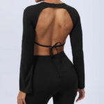 Buddha Stones Long Sleeve Backless Strap Top Bra Flare Pants Fitness Yoga Outfit 2-Piece Outfit BS 47