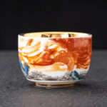 Buddha Stones Dragon Phoenix Crane Sun Ocean Waves Gilt Ceramic Teacup Kung Fu Tea Cup 170ml Cup BS Phoenix 8cm*5.4cm*170ml