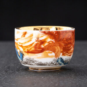 Buddha Stones Dragon Phoenix Crane Sun Ocean Waves Gilt Ceramic Teacup Kung Fu Tea Cup 170ml Cup BS Phoenix 8cm*5.4cm*170ml