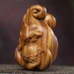 Buddha Stones Mini Nine-Tailed Fox Green Sandalwood Peace Decoration Car Hanging Decoration Decorations BS 2