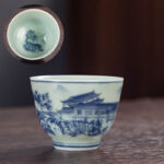 Buddha Stones Blue Landscape Mountains Lotus Cute Cat Pavilions Magnolia Reed Egrets Ceramic Teacup Small Kung Fu Tea Cup Cup BS Pavilions 6cm*4.5cm*50ml