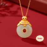 Buddha Stones 925 Sterling Silver Hetian Jade Chinese Zodiac Year of the Dragon Red Agate Luck Protection Necklace Pendant (Extra 30% Off | USE CODE: FS30) Necklaces & Pendants BS Snake