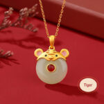 Buddha Stones 925 Sterling Silver Hetian Jade Chinese Zodiac Year of the Dragon Red Agate Luck Protection Necklace Pendant (Extra 30% Off | USE CODE: FS30) Necklaces & Pendants BS Tiger