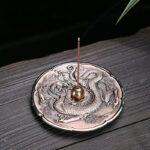 Buddha Stones Round Auspicious Dragon Protection Copper Alloy Stick Incense Burner Decoration Incense Burner BS Brown Dragon 9.2*1.2cm
