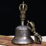Buddha Stones Tibetan Meditation Bell and Vajra Dorje Copper Enlightenment Decoration Set Decorations BS Large