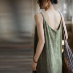 Buddha Stones Summer Spaghetti Strap Handmade Tie Dye Linen Midi Cami Dress Midi Dress BS 9