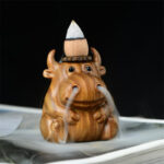 Buddha Stones Green Sandalwood Cute Calf Pattern Meditation Backflow Incense Burner Decoration Incense Burner BS 2