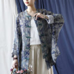 Buddha Stones Birds Flowers Geometry Frog-Button Long Sleeve Ramie Linen Jacket Shirt 20