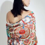Buddha Stones Dunhuang Musician Playing Frescoes 100% Mulberry Silk Scarf Premium Grade 6A Dunhuang Silk Shawl Silk Scarf BS 2