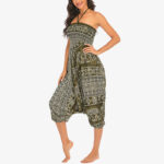 Buddha Stones Two Style Wear Elephant Pattern Loose Smocked Harem Trousers Jumpsuit Women's Yoga Pants Harem Pants&Bodysuit BS 20