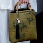 Buddha Stones Yellow Green Bamboo Leaves Bamboo Handles Handbag Handbags BS 7