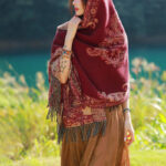 Buddha Stones Tibetan Vine Leaves Pattern Design Shawl Cozy Travel Scarf Wrap Tibetan Shawl BS 4