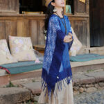 Buddha Stones Blue Geometric Stripes Batik Shawl Tassels Cozy Travel Pullover 90*95cm 10