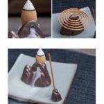 Buddha Stones Lotus Plum Blossom Square Ceramic Spiritual Backflow Incense Burner Incense Burner BS 18