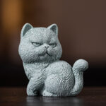 Buddha Stones Small Cat Home Tea Pet Figurine Desk Decoration Decorations BS Open Eyes Cat 6.6*4*7cm