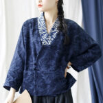 Buddha Stones Flower Jacquard V-Neck Long Sleeve Jacket 2