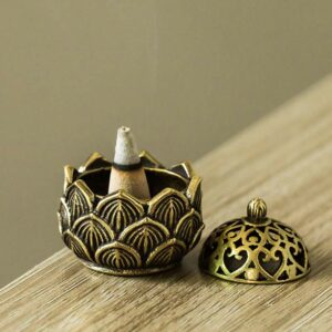 Buddha Stones Tibetan Mini Lotus Pattern Meditation Copper Incense Burner Incense Burner BS Lotus