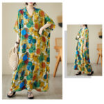 Buddha Stones Orange Blue Colorful Polka Dots Midi Dress Cotton Half Sleeve Dress With Pockets Midi Dress BS 7