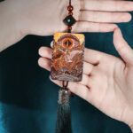 Buddha Stones Vintage Handmade Auspicious Crane Ebony Wood Balance Tassel Car Hanging Decoration Car Hanging Decoration BS 3