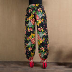 Buddha Stones Ethnic Style Red Green Flowers Print Harem Pants With Pockets Women's Harem Pants BS 34