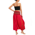 Buddha Stones Two Style Wear Peacock Feather Loose Smocked Harem Trousers Jumpsuit High Waist Pants Harem Pants BS 21