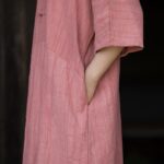 Buddha Stones Handmade Tie Dye Ramie Linen Frog-Button Midi Dress Wide Leg Pants With Pockets Midi Dress&Wide Leg Pants BS 21