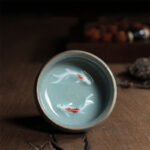 Buddha Stones Colorful Koi Fish Ceramic Teacup Kung Fu Tea Cup Bowl Cup BS Green Double Koi Fish 6.8cm*3.4cm*55ml