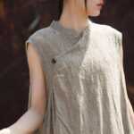 Buddha Stones Handmade Tie Dye Midi Dress Linen Sleeveless Dress 24