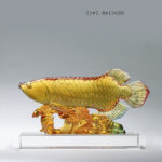 Buddha Stones Handmade Liuli Crystal Koi Fish Art Piece Luck Home Office Decoration Decorations BS Small&Base
