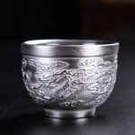 Buddha Stones Fu Character Dragon Phoenix Horse Koi Fish Silver Gilding Ceramic Teacup Kung Fu Tea Cup Cup BS 5