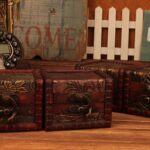 Buddha Stones Retro Small Square Wood Jewelry Box Lotus Grass Flower Grape Copper Coin Daffodil Jewelry Storage Box Jewelry Box BS 28